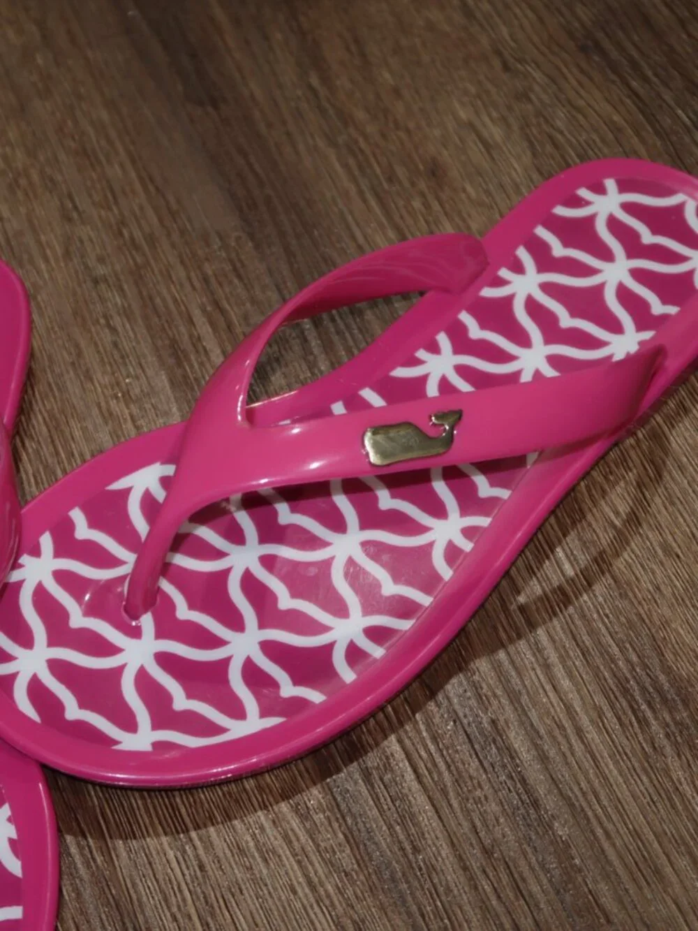 Girls Vineyard Vines Pink White Whales Jelly Flip Flops Sandals Beach 4Y 4 Yout